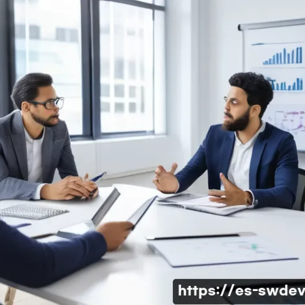 소프트웨어 설계 패턴과 고객 요구 사항 반영 - A professional business meeting scene in a modern office, featuring diverse team members of Latin Am...