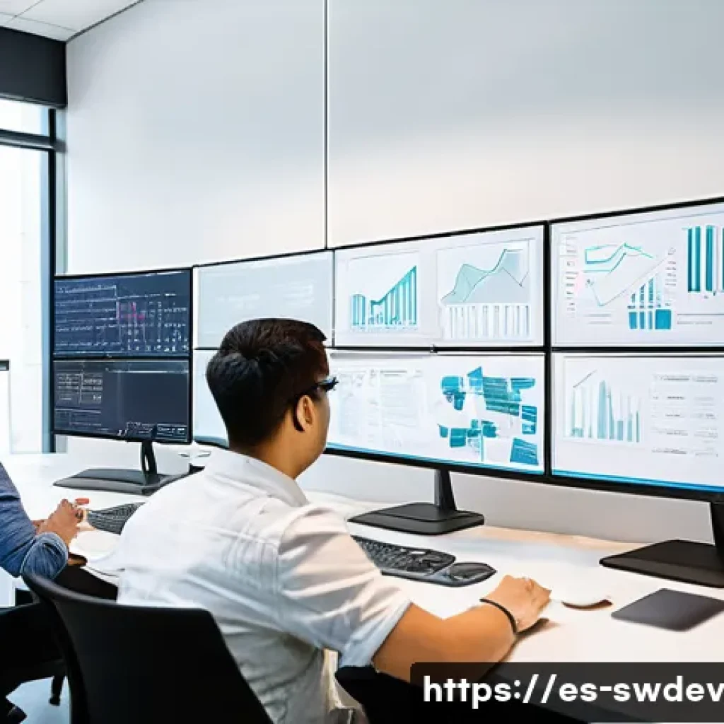 설계 패턴을 활용한 성능 개선 방법 - A modern software engineering team collaborating in a bright, spacious office filled with multiple l...