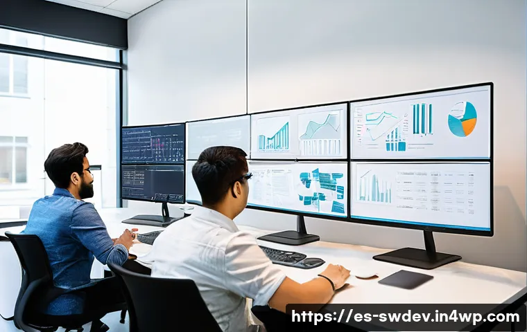 설계 패턴을 활용한 성능 개선 방법 - A modern software engineering team collaborating in a bright, spacious office filled with multiple l...