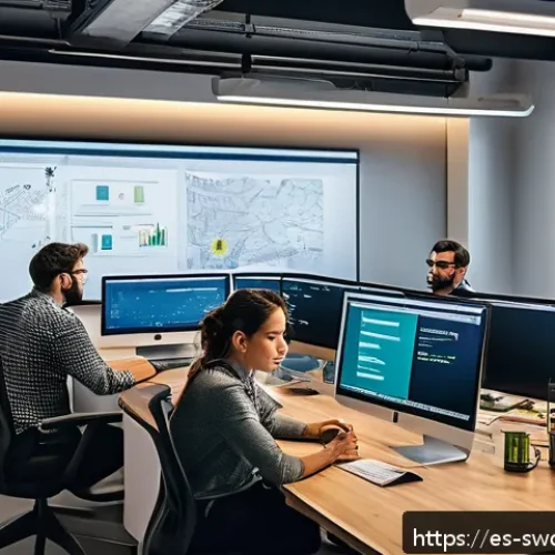 Home 30 소프트웨어 설계 패턴의 교육 자료 - A modern office environment with a diverse team of software developers collaborating around a large ...
